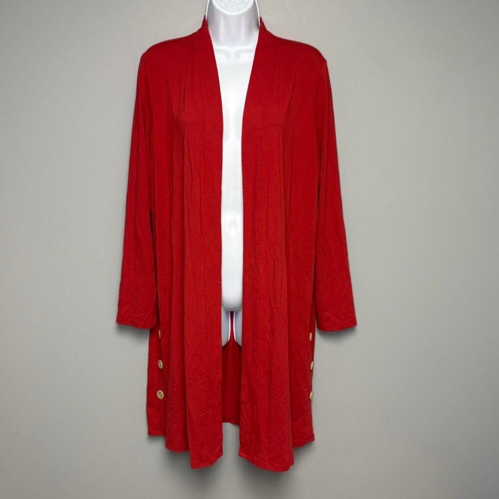 J. Jill Wearever Collection Red Preppy‎ Academia Open Front Cardigan Womens Sz M